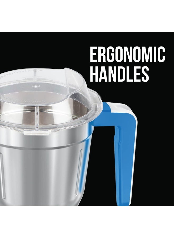 Havells Maxx Grind 750 watt Mixer Grinder with 3 Wider Mouth Stainless Steel Jar, Hands Free Operation, SS-304 Grade Blade, Overload Indicator & 5 Year Motor Warranty (Blue). - Image 2